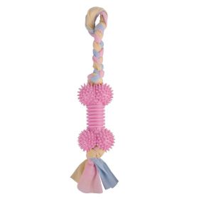 Dog Chews Toy with Cotton Rope Natural Rubber Toys Cleans Molars - pink