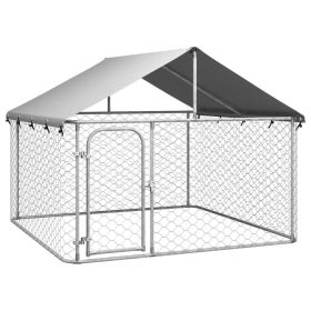 Outdoor Dog Kennel with Roof 78.7"x78.7"x59.1" - Silver