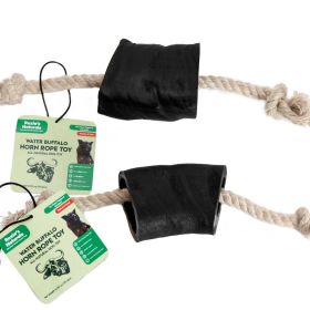 Water Buffalo Horn Rope Tug Toy-100% Cotton Rope 14";  Long-Lasting;  Natural Dog Treat & Chews;  Dog Dental Chew Toy-2 COUNT-10 oz  - Default