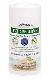 Ear Cleaner Wipes for Dogs Cats Puppies Kittens 100 Count Natural Medicated Cleansing Deodorizer Removes Dirt Wax - Arava - Dead Sea Pet Spa