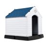 Indoor & Outdoor Waterproof Plastic Pet Puppy House - White & Blue - 28''H