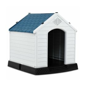 Indoor & Outdoor Waterproof Plastic Pet Puppy House - White & Blue - 32''H