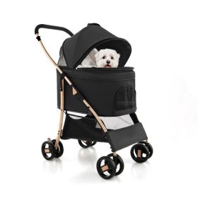 Foldable 3-In-1 Pet Stroller with Removable Seat Carrier - black - pets supplies