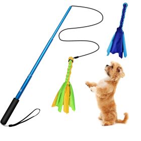 Extendable Dog Flirt Pole with Lure 10.23-26.77in Teaser Wand with 2 Replaceable Interactive Tail Toys  - Blue