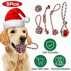 5Pcs Christmas Dog Rope Chew Toys Dog Interactive Toys Set for Puppy Small Medium Aggressive Chewers Dogs Training Teething Playing - Chew Toy