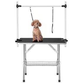 Professional Dog Pet Grooming Table Large Adjustable Heavy Duty Portable w/Arm & Noose & Mesh Tray - Black