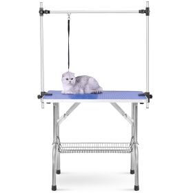 Professional Dog Pet Grooming Table Large Adjustable Heavy Duty Portable w/Arm & Noose & Mesh Tray - Blue