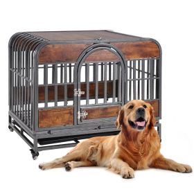 37in Heavy Duty Dog Crate, Furniture Style Dog Crate with Removable Trays and Wheels for High Anxiety Dogs - as Pic