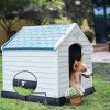 Indoor & Outdoor Waterproof Plastic Pet Puppy House - White & Blue - 28''H