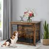 Wooden Dog Crate Furniture with Tray and Double Door - Brown