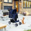 Simple Desight Foldable 4-Wheel Pet Stroller With Storage Basket - navy - Pets