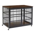 Furniture style dog crate wrought iron frame door with side openings, Grey, 43.3''W x 29.9''D x 33.5''H. - Rustic Brown