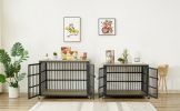 Furniture style dog crate wrought iron frame door with side openings, Grey, 38.4''W x 27.7''D x 30.2''H. - Grey