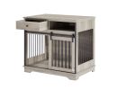 Sliding door dog crate with drawers. 35.43'' W x 23.62'' D x 33.46'' H - Grey