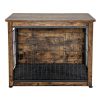 Wooden Dog Crate Furniture with Tray and Double Door - Brown