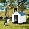 Indoor & Outdoor Waterproof Plastic Pet Puppy House - White & Blue - 32''H