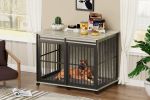 Furniture dog crate sliding iron door dog crate with mat. (Rustic Brown,43.7''W x 30''D x 33.7''H). - Grey