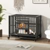 Foldable Heavy-Duty Metal Dog Cage Chew-proof Dog Crate with Lockable Universal Wheels - Black