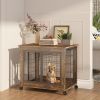 Furniture Style Dog Crate Side Table on Wheels with Double Doors and Lift Top. Rustic Brown, 31.50'' W x 22.05'' D x 25'' H. - as Pic