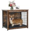 Wooden Dog Crate Furniture with Tray and Double Door - Brown