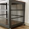 Furniture style dog crate wrought iron frame door with side openings, Grey, 38.4''W x 27.7''D x 30.2''H. - Rustic Brown