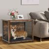 Wooden Dog Crate Furniture with Tray and Double Door - Brown