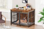 Furniture dog crate sliding iron door dog crate with mat. (Rustic Brown,43.7''W x 30''D x 33.7''H). - Rustic Brown