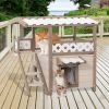 New Style Wood Pet House With Roof Balcony and Bed Shelter - white - Pets