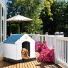 Indoor & Outdoor Waterproof Plastic Pet Puppy House - White & Blue - 32''H