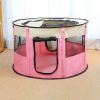 Portable Pet Soft Playpen;  Pop up Tent Indoor & Outdoor Use Durable Paw Kennel Cage;  Waterproof Bottom Removable Top Puppy Pen - pink